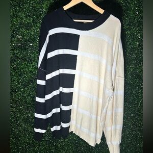 Black and Cream Striped Over Sized Women’s Drop shoulder sweater